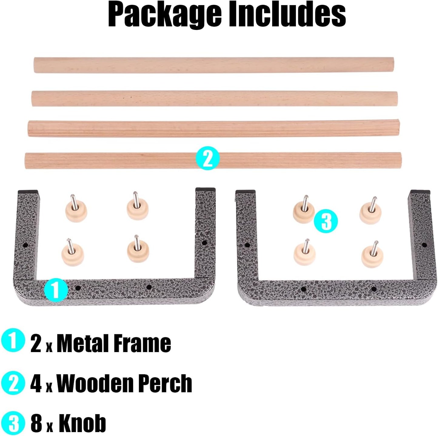 Large Bird Training Perch Long Stand for African Grey Macaw Big Birds, Durable Heavy Duty Rustproof Metal Frame with 4 Wooden Bars for Bird to Play Climb and Exercise Toy