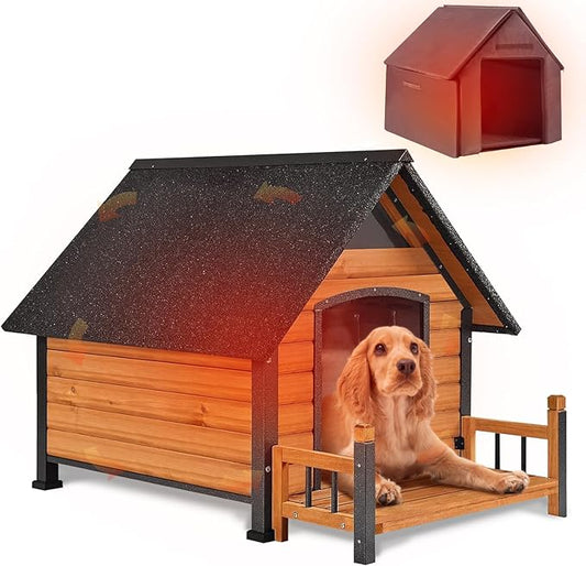 AIVITUVIN Outdoor Dog House Insulated Liner with Anti-Chewing Iron Surround Dog Kennel Dog Shelter Weatherproof (Brown, 45" D x 32.9" W x 32.6" H)