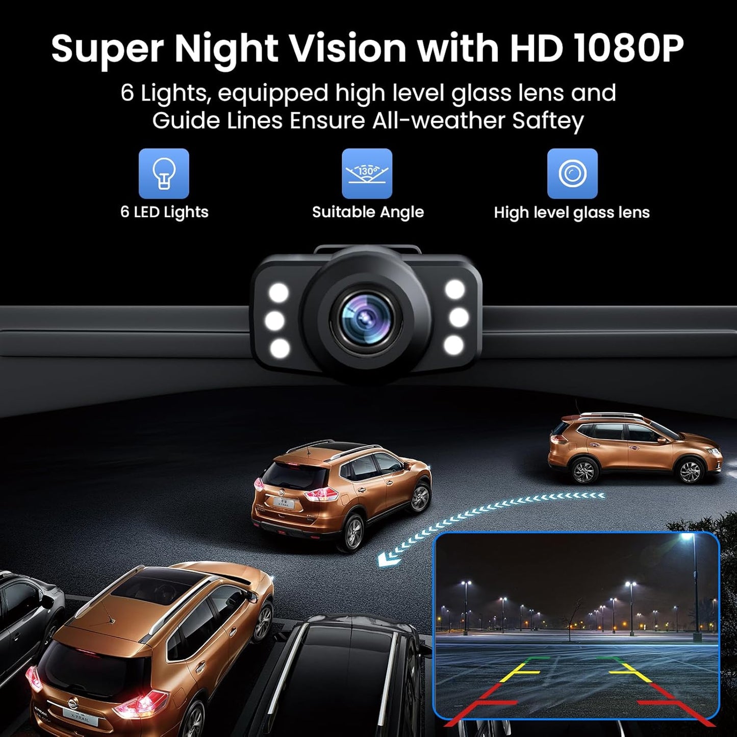 5'' HD 1080P Backup Camera, Backup Camera for Car, Reverse Rear Camera with Night Version 130° Wide Angle, Waterproof, Strong Signal for Car, Van, Truck, Trailer