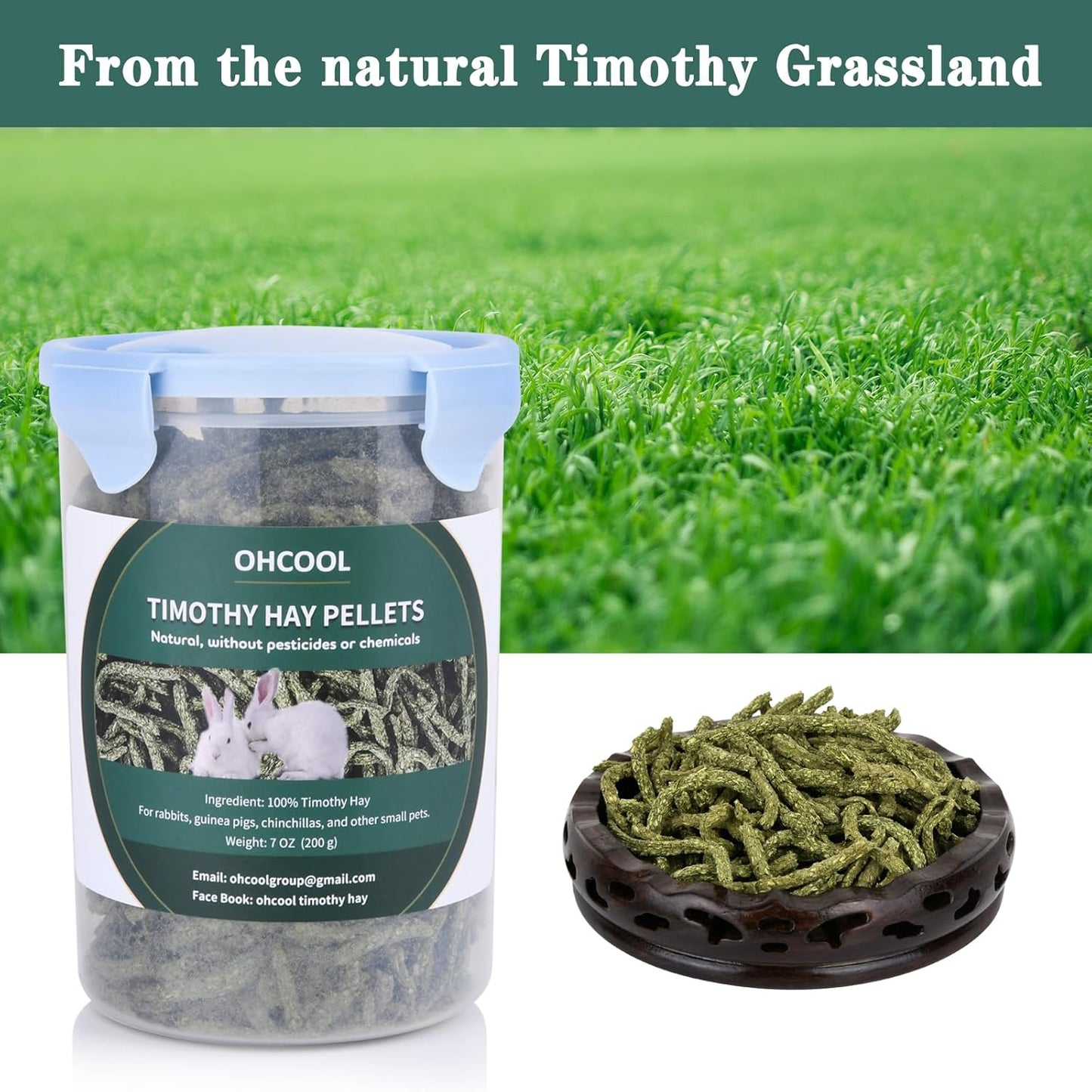 Timothy Hay Pellets 28oz (4 * 7 oz) - 100% Timothy Premium Nutrition Pellet for Tortoise, Rabbits 28 oz