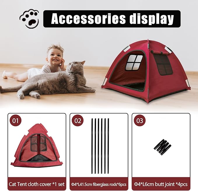 Red Cat Tent House、Cat's Nest, Portable Indoor/Outdoor Pet Tent House for Cats, Puppies and Other Small Animals