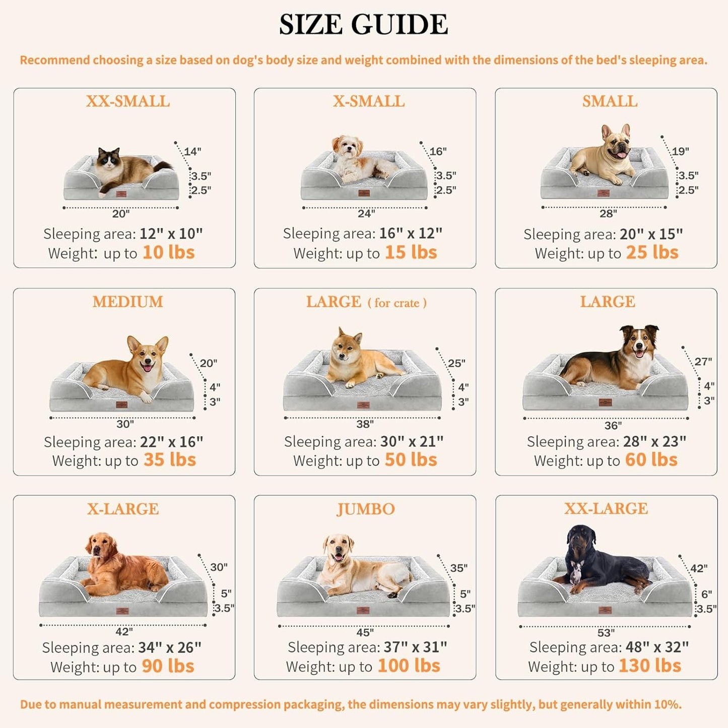 Comfort Expression Jumbo Dog Bed for Extra Large Dogs, Waterproof Orthopedic Large Breed Dog Beds, PV Washable Dogs Sofa Bed with Removable Cover & Non-Slip Bottom(Jumbo,Grey White)