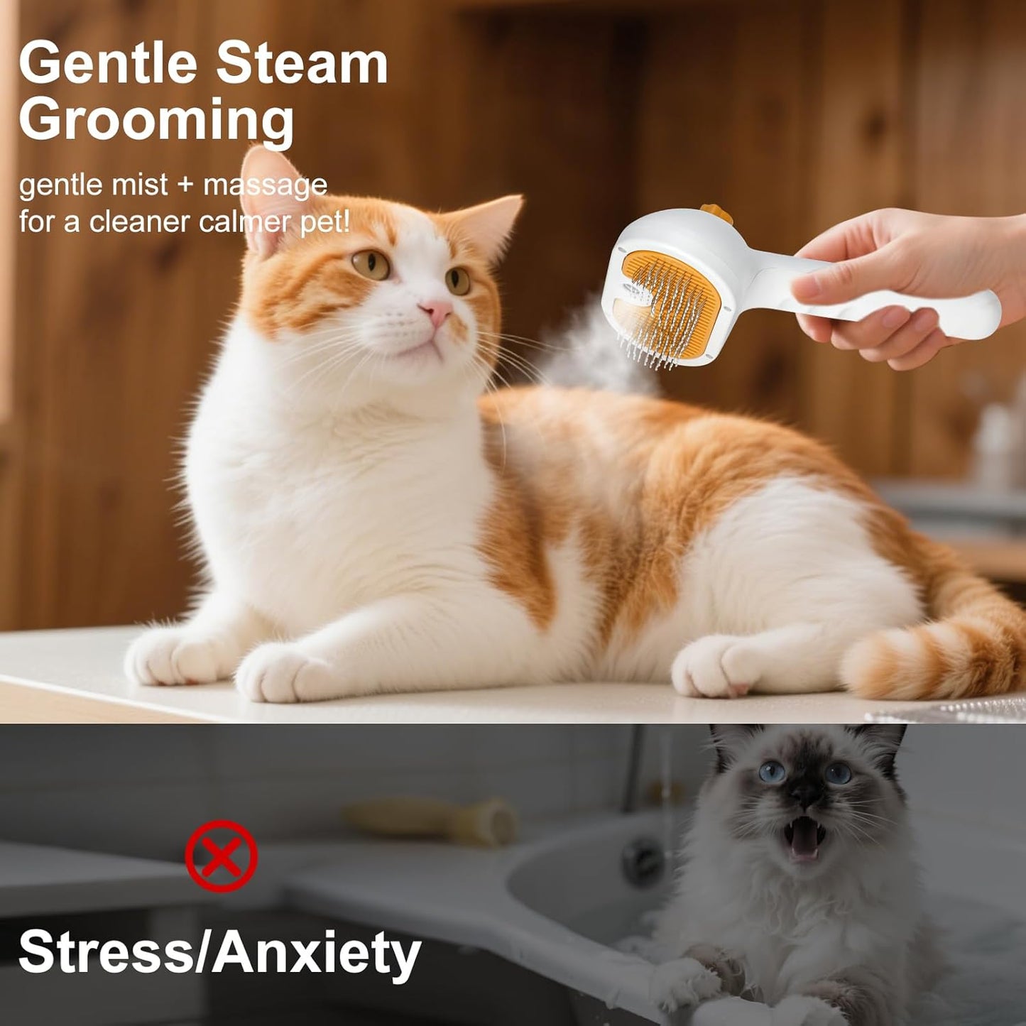 3-in-1 Pet Steam Brush Set for Dogs & Cats, Grooming Comb with Spray, Defur Tool, Water-Assisted Hair Removal, Spritz Brush, Multi-Purpose Kit, Undercoat Rake, Deshedding Brushes, Dematting Brush.