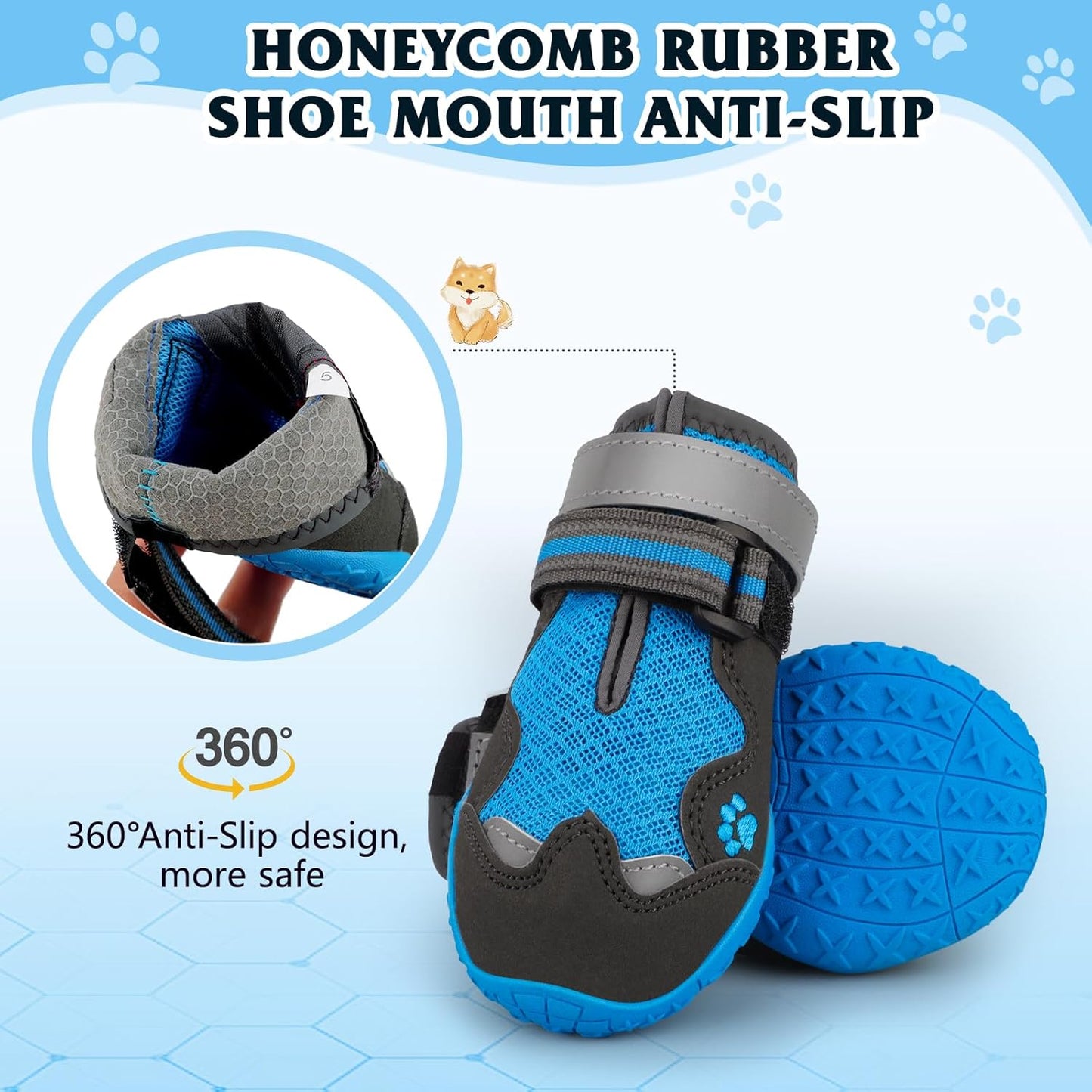 Dog Shoes for Large Medium Small Dog, Mesh Breathable Dog Shoes for Hot Pavement, Anti-Slip Dogs Boots Paw Protectors with Reflective for Outdoor Walking Indoor Hardfloors (Size 4)
