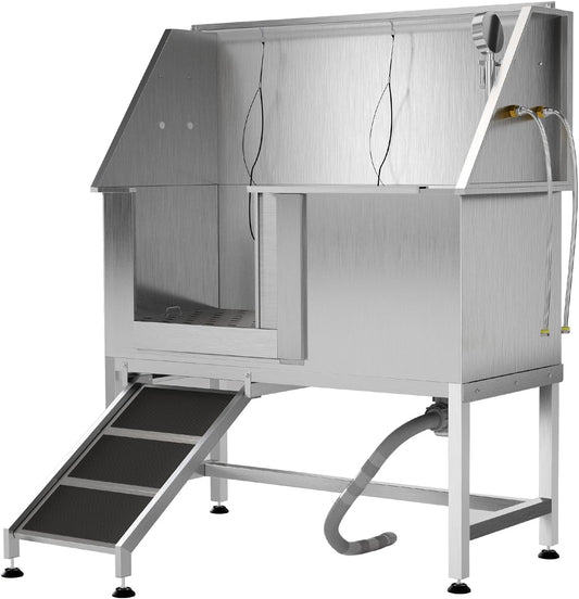 50" Stainless Steel Professional Dog Washing Station - Pet Bathing Tub w/Non-Slip Ramps | Slip-Resistant Floor Grate | for Large/Medium/Small Dogs