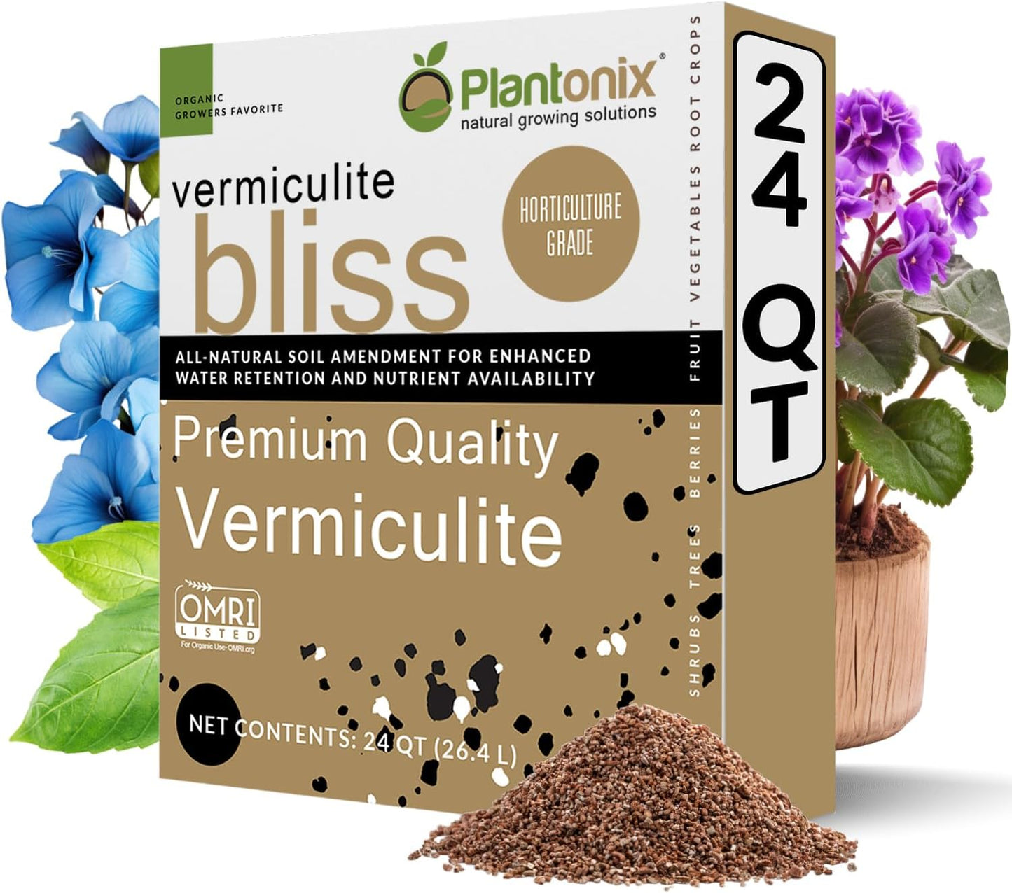 Vermiculite Bliss (24 Qts) - Organic Vermiculite for Gardening - Fine Grade Vermiculite for Plants - 100% Natural Soil Amendment for Plants, Potting Soil, Garden Soil, Perlite, & Seed Starting Mix