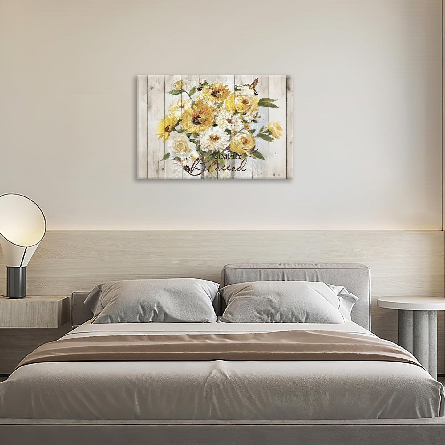 Sunflower Bathroom Pictures Wall Art, Simple Blessed Floral Bathroom Wall Decor, Flower Framed Painting Canvas Artwork for Bedroom Living Room Decorations 24"L x 16"W