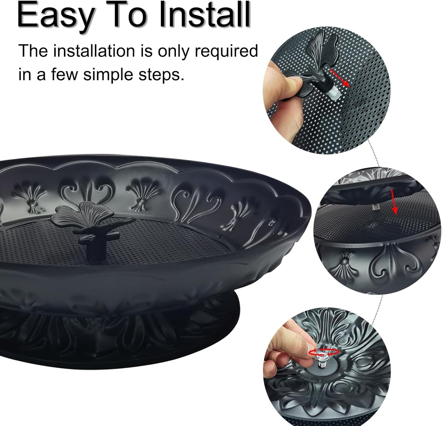 Ground Platform Bird Feeder Tray,11” Metal Large Standing Bird Feeder Mesh Seed Tray，for Outdoor Garden (Black-2 Pack)