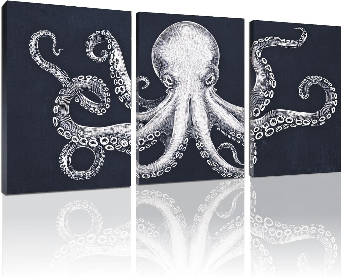 Octopus Wall Decor, Octopus Canvas Wall Art, Ocean Wall Decor,Sea Animal Canvas to Paint for Bathroom, Living Room, Bedroom (16" x 24" x 3 pcs)