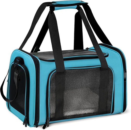 Large Cat Carriers Dog Carrier Pet Carrier for Large Cats Dogs Puppies up to 25Lbs, Big Dog Carrier Soft Sided, Collapsible Travel Puppy Carrier - Large - Blue