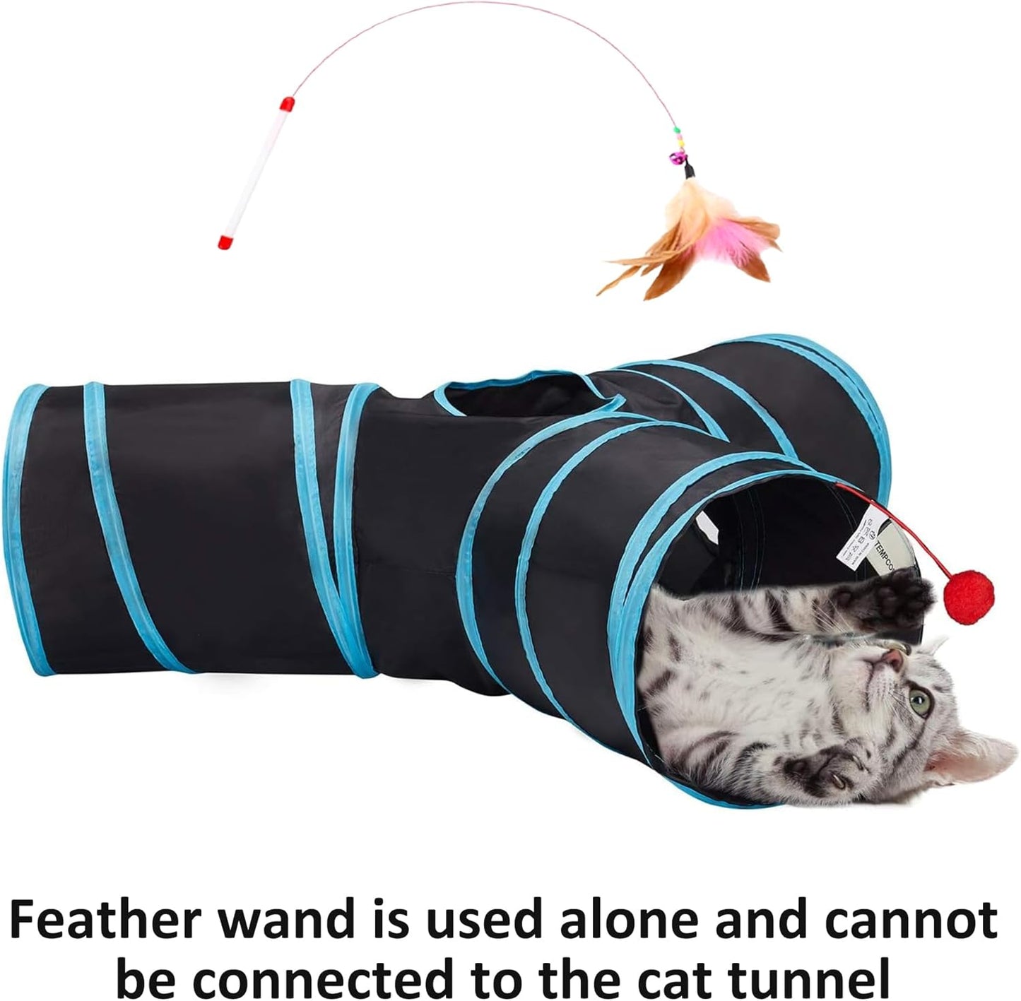Tempcore Pet Cat Tunnel Tube Cat Toys 3 Way Collapsible, Tunnels for Indoor Cats，Kitty Bored Peek Hole Toy Ball Cat, Puppy, Kitty, Kitten, Rabbit