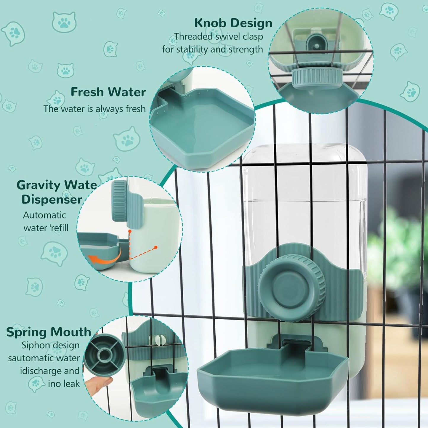 Rabbit Water Bottle, 800ml/28oz Hanging Automatic Water Dispenser for Cage, Ferret Bunny Guinea Pig Water Bowl,Suitable for Small Animal (Blue, 800 ml/28 oz)