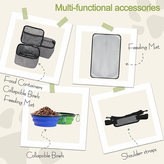 Dog Travel Bag,Weekend Pet Travel Bag Set for Dog and Cat,Airline Approved Tote Multi-Function Dog Bags for Traveling,Include 2 Collapsible Bowls,2 Food Storage Containers,1 Feeding Mat,Gray