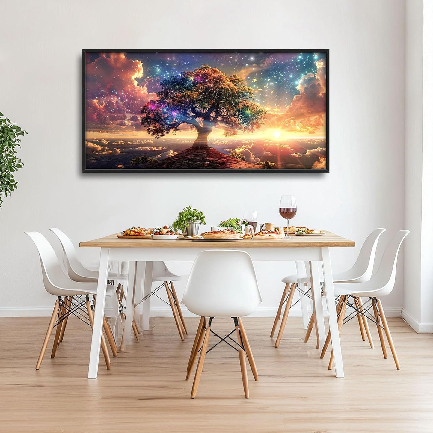 Tree Sunrise Large Wall Art Tree of Life Pictures Foggy Mountain Landscape Wall Starlight Nature Decor Canvas Print Painting Artwork for Bathroom Living Room Bedroom 60L" x 30W"