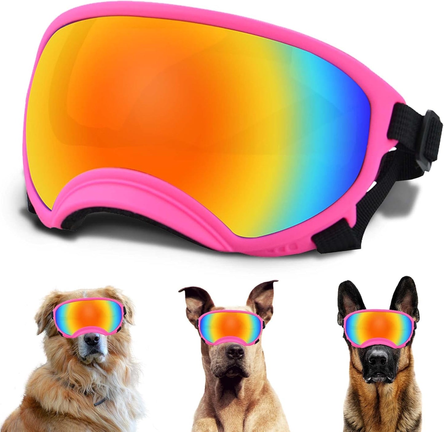 Winproof Large Dog Sunglasses with Adjustable Strap, UV Protection, Soft Goggles for Medium-Large Dogs