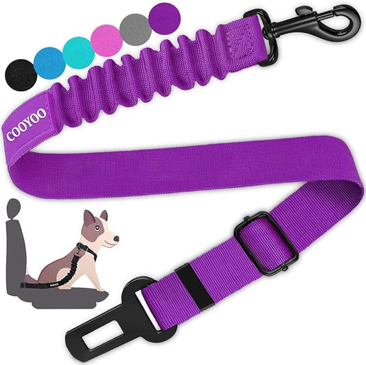 COOYOO Dog Seat Belt,Retractable Dog Car Harness Seat Belt for Car Adjustable Nylon Pet Safety Seat Belts Heavy Duty & Elastic Bungee Buffer