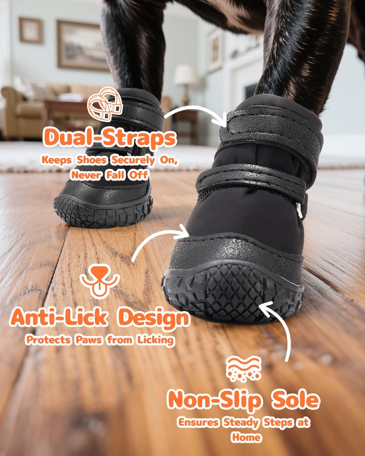Dog Shoes for Small Dogs, Double Binding Straps Puppy Boots & Paw Protectors for Summer Hot Pavement, Winter Snow Dog Booties with Anti-Slip Rubber Soles for Beach Hardwood Floor Black Size 2