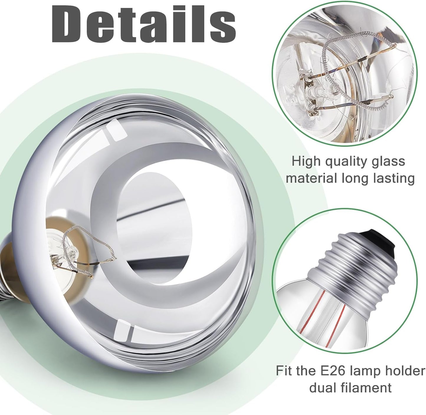 VIHOSE 2 Pack 250 Watt Heat Lamp 120v R40 Heat Lamp Bulbs Glass Incandescent Light Bulbs Incandescent Heating Lightbulbs for Reptiles Chicks Food Puppies Bathroom, Use E26 Base (Silver)