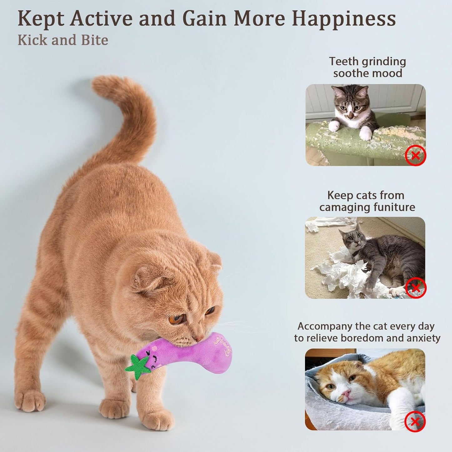 Catnip Cat Toys, Interactive Indoor Cat Nip Toy Kitty Kicker, Dental Kitten Chew Toy, 5 Pack, Vegetable Shape