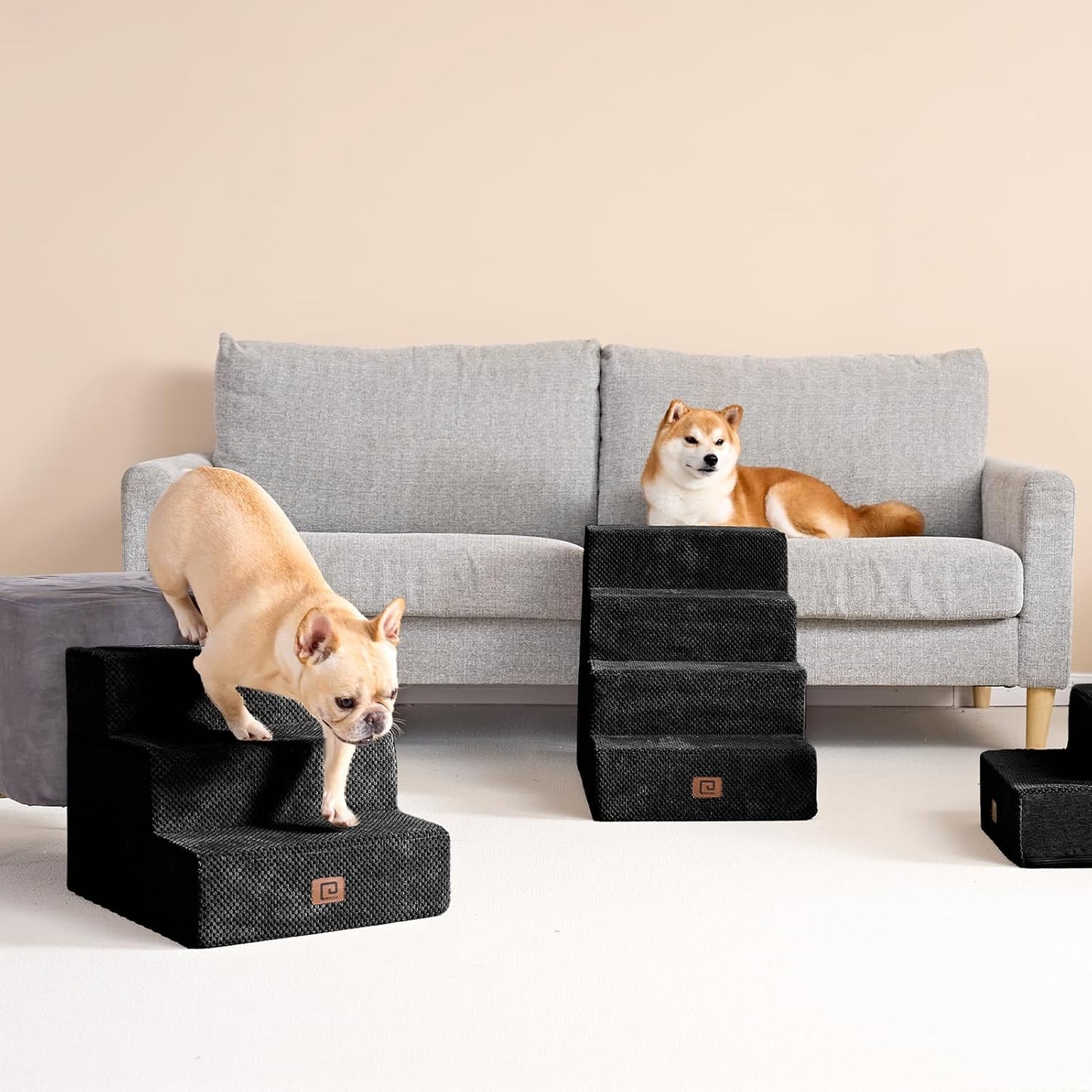 EHEYCIGA Dog Stairs for Small Dogs 13.5" H, 3-Step Dog Steps for Couch Sofa and Chair, Pet Steps for Medium Cats, Non-Slip Balanced Pet Ramp Indoor, Black