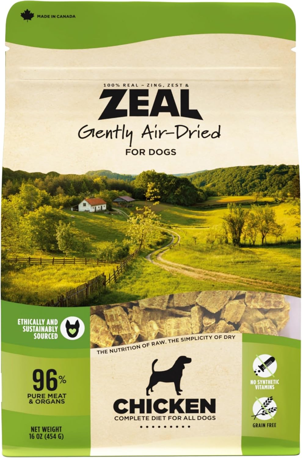 ZEAL Canada Air-Dried Chicken Recipe for Dogs - High Protein, Natural Superfoods, Nutrient Rich, No Fillers, Grain Free, Complete & Balanced (Chicken, 1 lb)