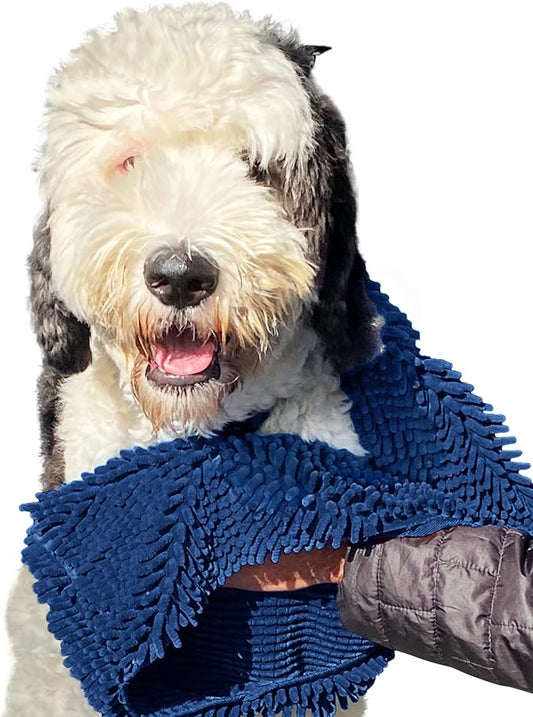 Soggy Doggy Super Shammy Dog Towel - Microfiber Chenille Towel for Drying Dogs and Cleaning Paws - Fast Drying with Hand Pockets for Ease (Navy Blue, 31” x 14”)
