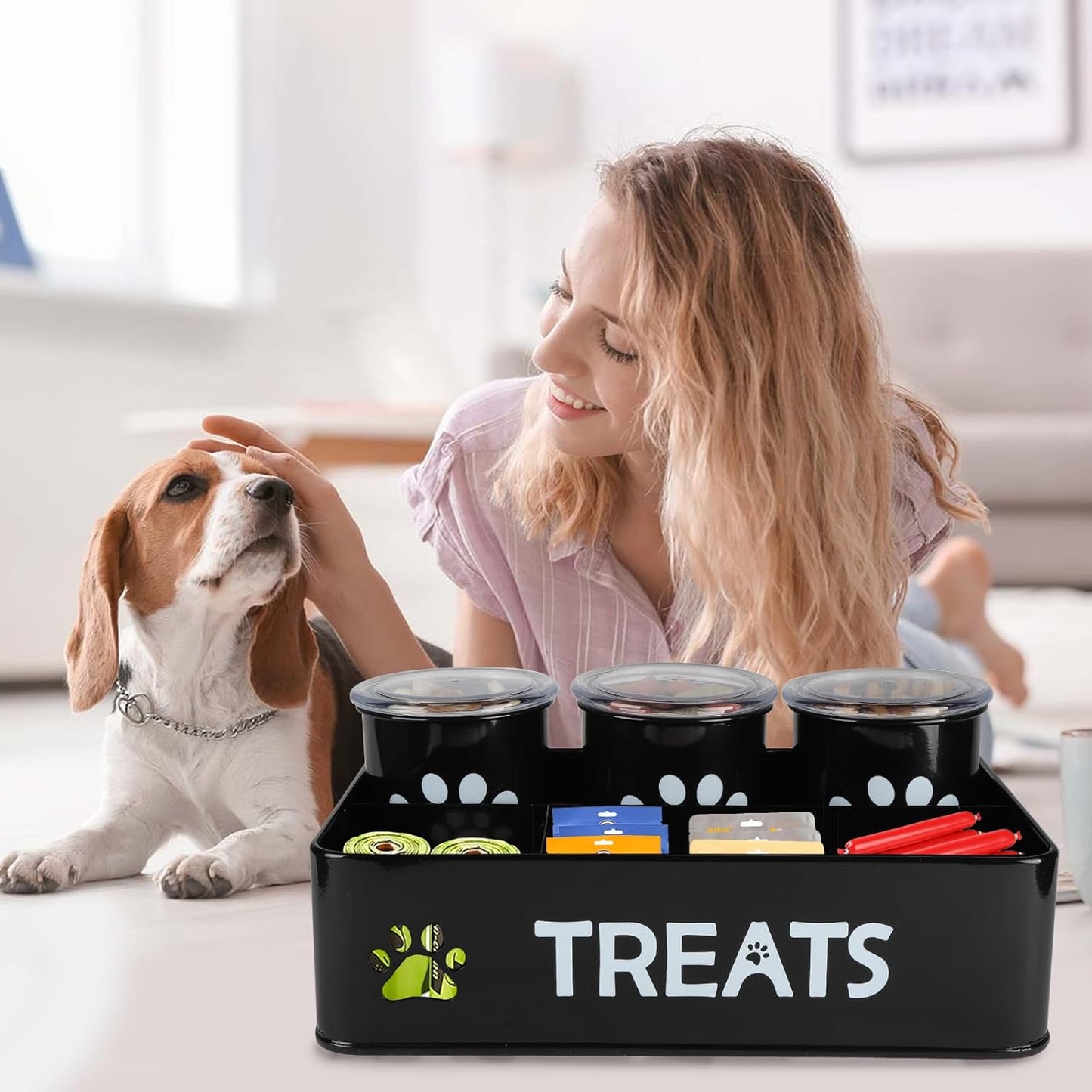 28oz Metal Dog Treat Container Set of 3,Dog Treat Jars with Airtight Lids,Cat Treat Jar,Dog Treat Canister for Countertop,Coated Galvanized Steel Dog Treats Station-Black