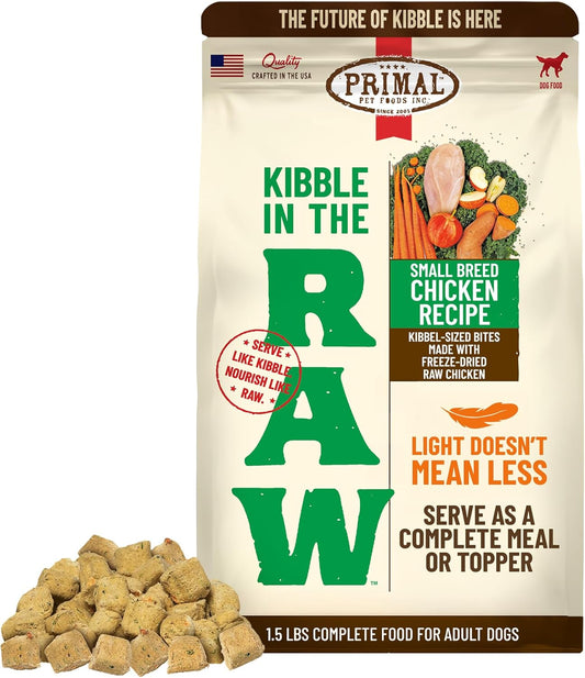 Primal Kibble in The Raw, Freeze Dried Dog Food, Small Breed Recipe, Scoop & Serve, Made with Raw Protein, Whole Ingredient Nutrition, Crafted in The USA, Dry Dog Food 1.5 lb Bag