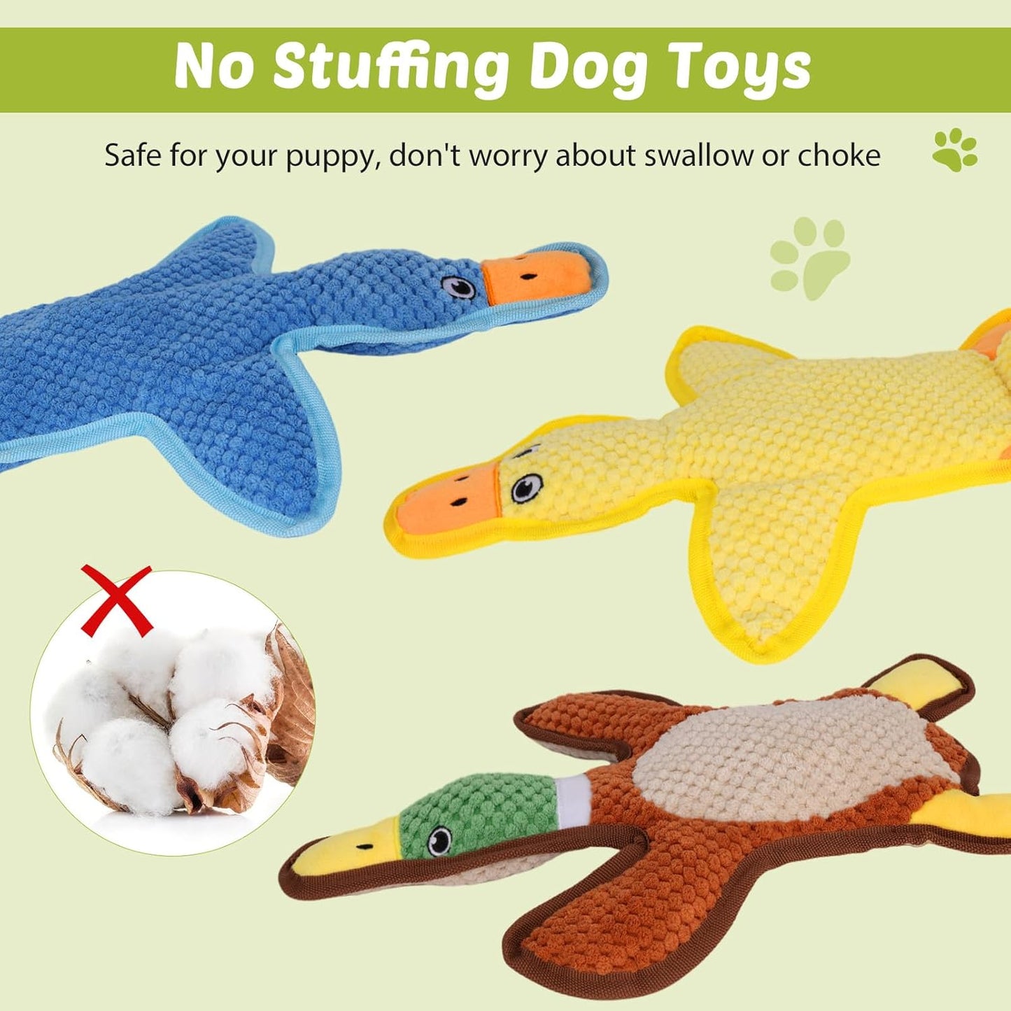 Dog Toys 3-Pack Cute Duck Shapes Puppy Toys No-Stuffing Squeaky and Crinkle Interactive Dog Chew Toy for Small to Large Breeds