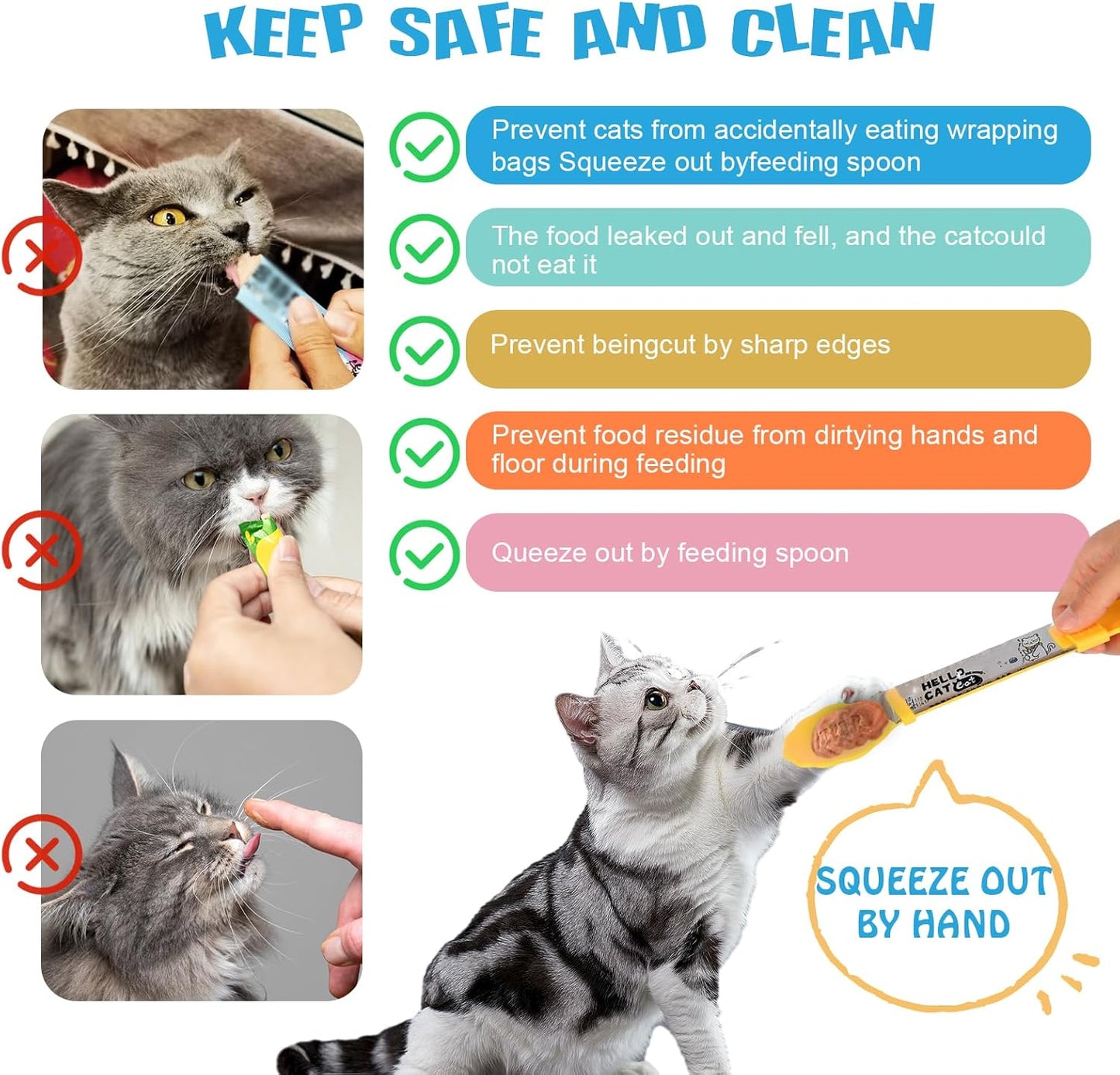 Cat Treat Dispenser Cat Treat Spoon Squeeze 8PCS Lickable Cat Holder with Cat Strip Feeder Spoon and Temptations Licky Treats Happy Cat Tube and Squeeze Up Cat Food Spoons for Wet Food (Sun Flower)