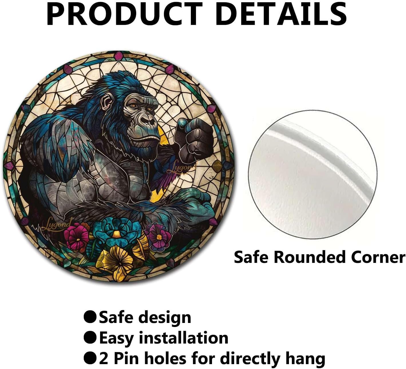 Lygond Metal Gorilla Bar Sign - Circular Stained Glass, 88 Inches