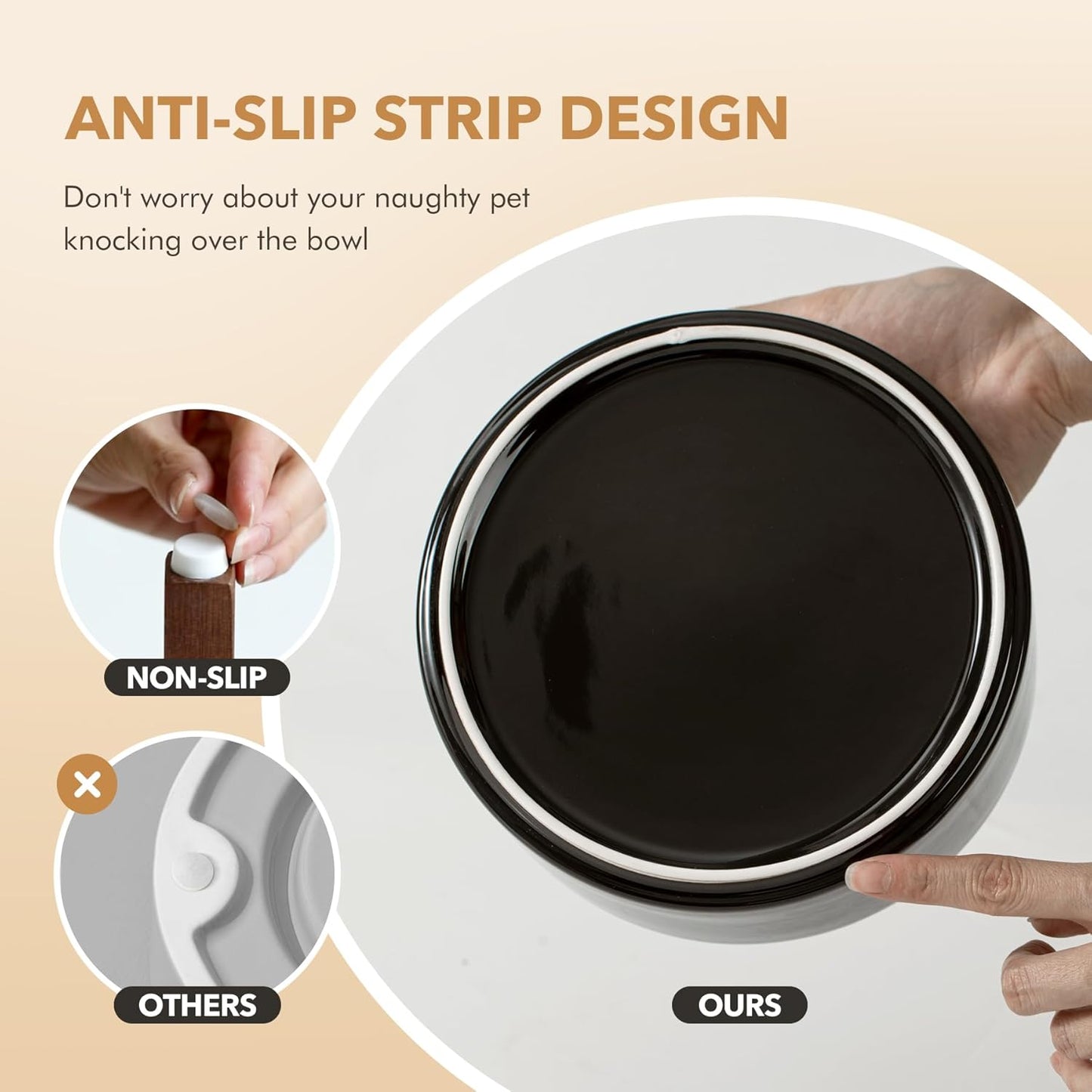 Ceramic 6.1inch Raised Double Dog Bowls Set with Acacia Wood Stand, 2 Heights Elevated, Food & Water Bowls for Small Dogs(28.2oz, Starry Sky)