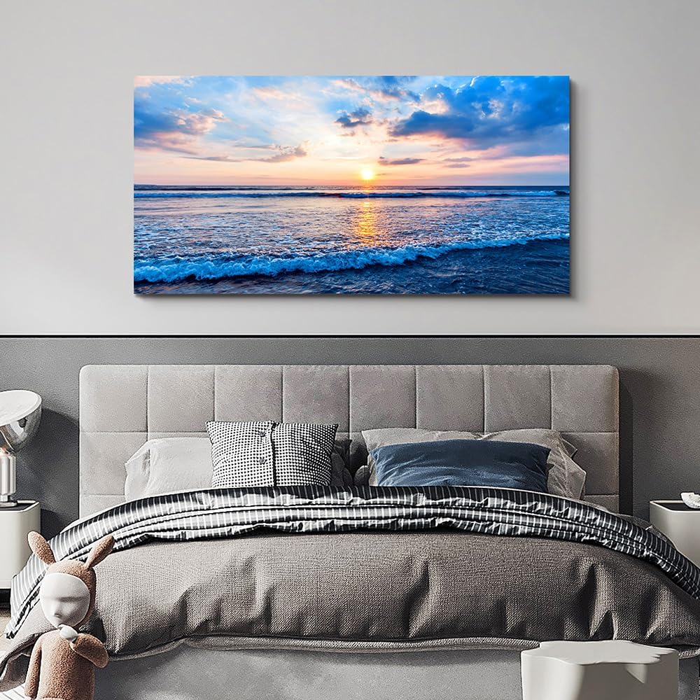 Lapremoly Blue Ocean Wall Painting Canvas Art For Living Room, Office, Bedroom - Large Wall Decor - Ready To Hang