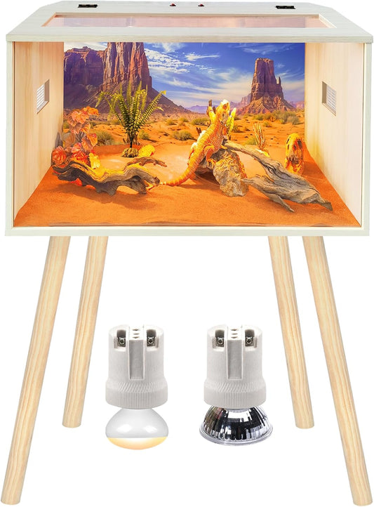 Prolee Reptile Terrarium, Lizard Tank Up to 68 Gallons, Bearded Dragon Tank with Roof Door, Snake Tank with Built-in Lamp Fixture and Switch, with Leg Stand (Oak, 21 Gallons, 24" Length)