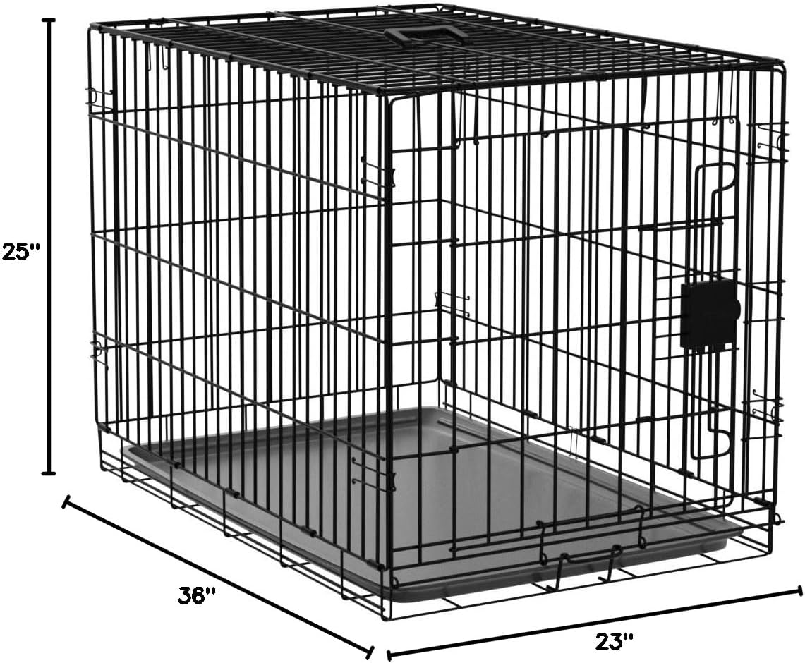 Amazon Basics Durable, Foldable, Collapsible, Portable Metal Wire Dog Crate with Tray, Single Door with Divider Panel, Easy to Assemble & Clean, 36 x 23 x 25 in, Black