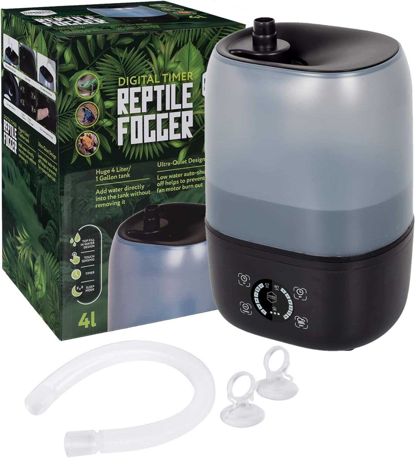 Evergreen Pet Supplies Reptile Fogger Humidifier - 4L Tank, Digital Timer - Automatic Misting System for Terrarium & Amphibian Enclosures