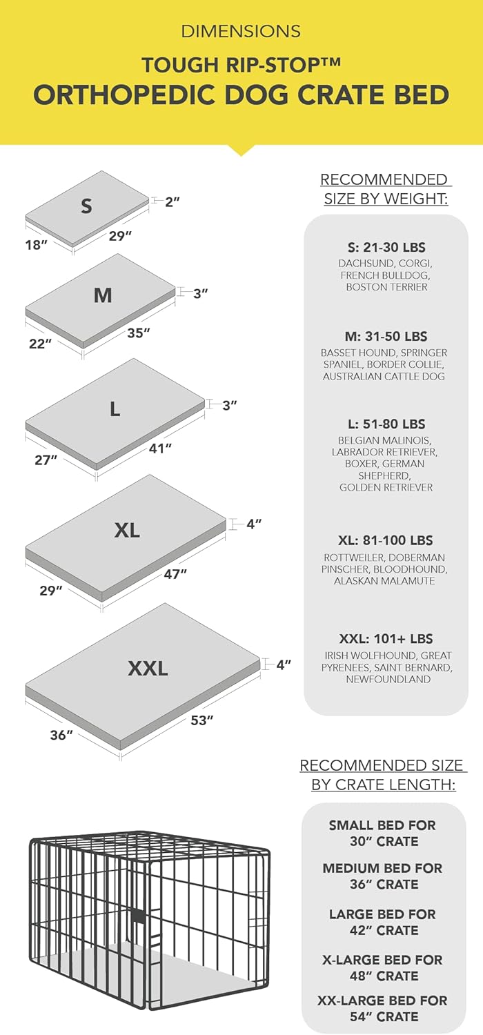 K9 Ballistics Tough Ripstop Orthopedic Dog Crate Bed - Durable Pad with Washable Cover, for Wire Crates, Tie-Downs Included, Size: Large 41"x27", Blue Quartz