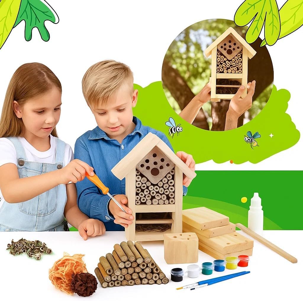 2 PK Premium Bug Hotel Kit Cedar Wood Insect Hotel - DIY Insect House Kit to Build - Backyard Bee House, Nesting Habitat Shelters, Garden Shelter for Bees, Butterflies, Bugs,Heavy Duty Thickness
