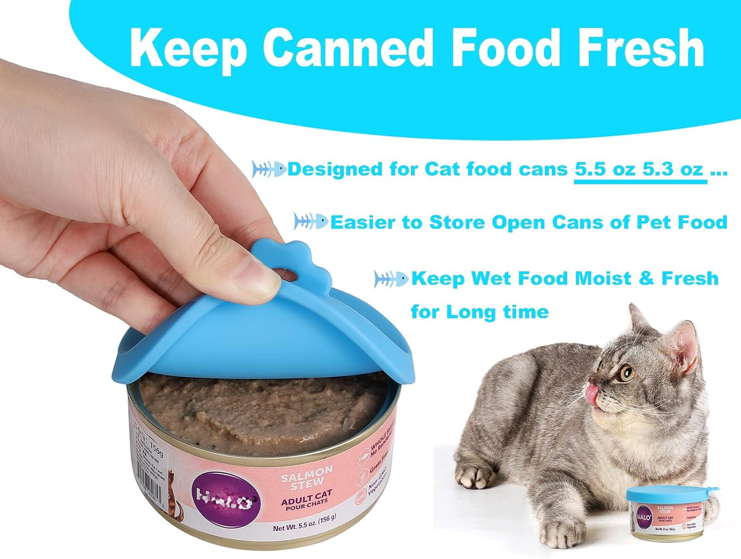 COMTIM Cat Food Can Covers Lids for 5.5 oz Cans, 2 Pack Silicone Cat Food Can Lids for 5.5 oz 5.3 oz Cans...Pet Food Can Covers Reusable Can Toppers Savers for Wet Food