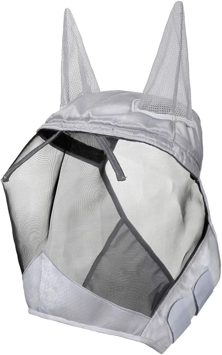 Harrison Howard CareMaster Horse Fly Mask Half Face with Ears Silver/Black Retro Medium Cob