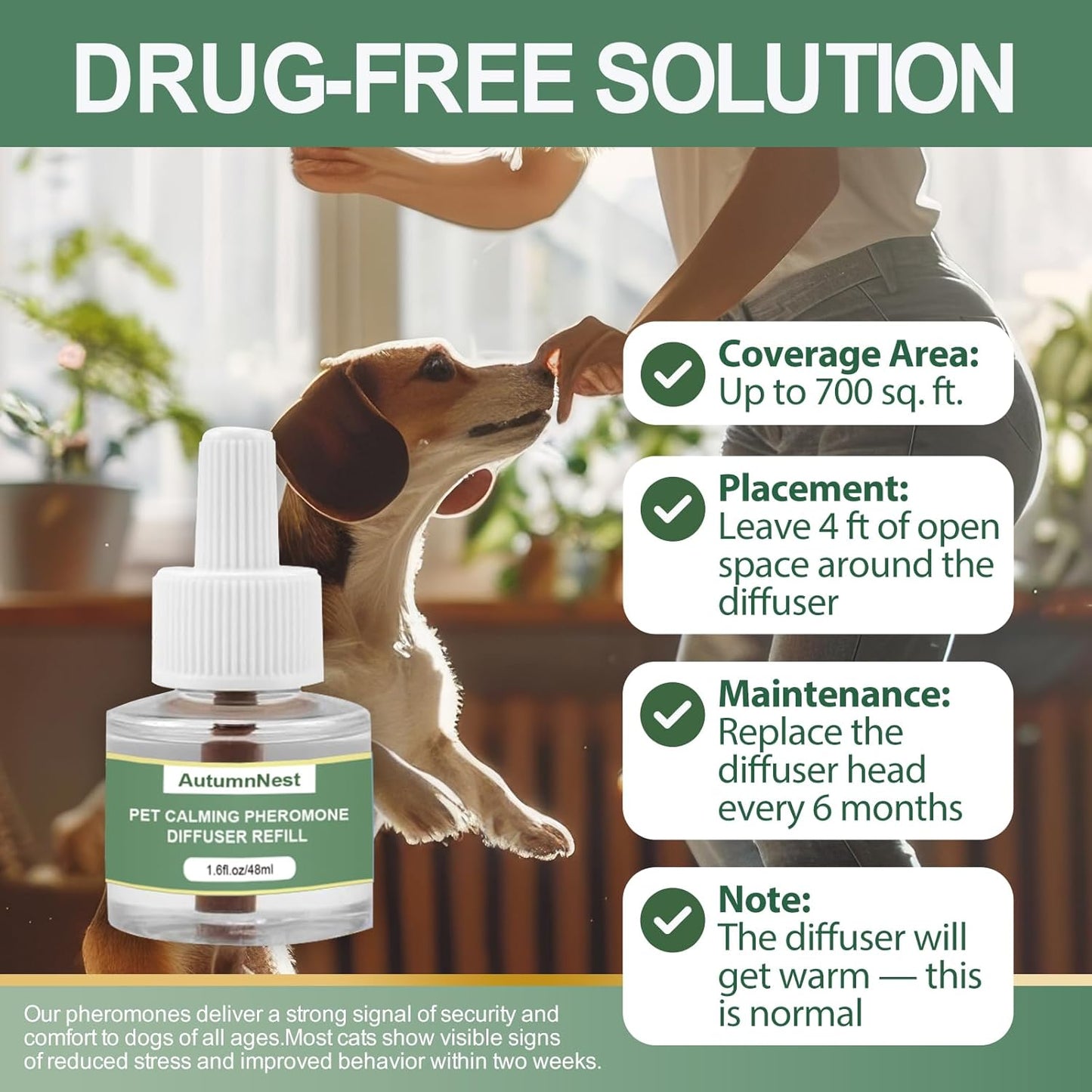 Dog Calming Pheromone Diffuser Refills, 4 Pack 48ml, Helps Dogs Relieve Anxiety, Reduce Stress, Aggression, Barking, Chewing, Scratching, Supports Dogs Travel, Vet Visits, Separation, Loud Noises