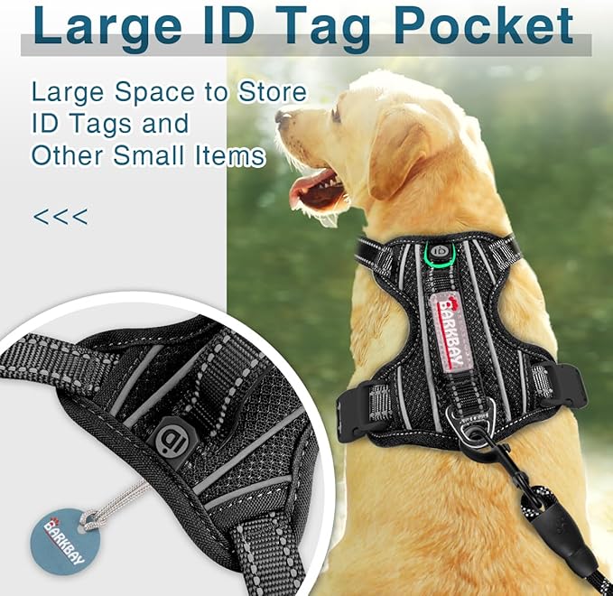 BARKBAY Dog Harness No Pull with ID Tag Pocket - Heavy Duty, Reflective, Easy Control for Large Dogs(Black,XL)