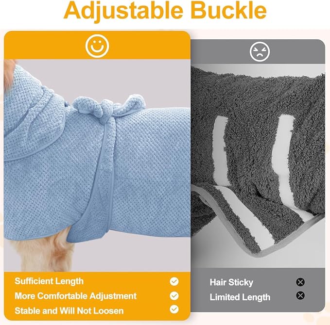 Medium to Large Size Dog Bathrobe, Quick Drying Super Absorbent Used for After Bathing, Warm Dog Towels, Adjustable Hoodies and Belts for Pet Dogs Bath Clothes Products(Blue Jacquard, 2XL)