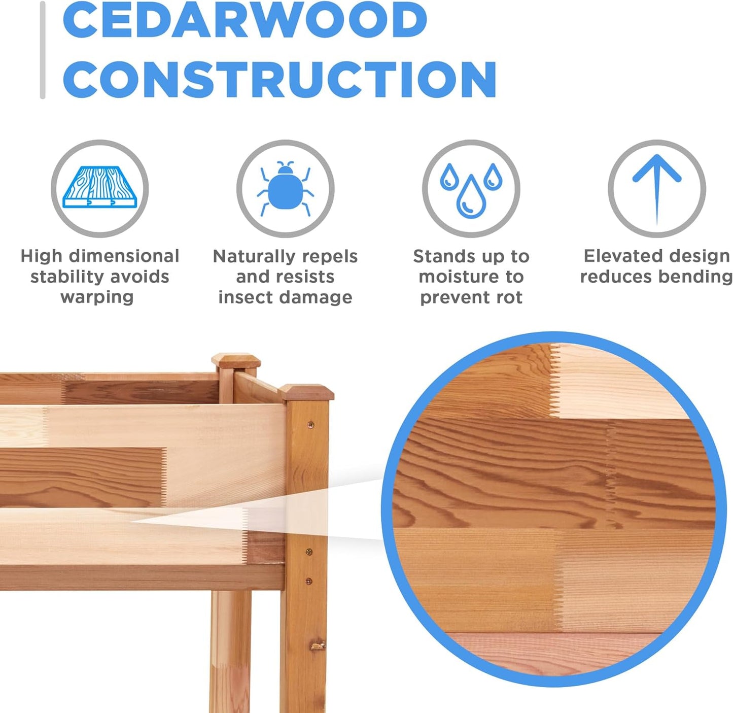 Jumbl Raised Canadian Cedar Garden Bed | Elevated Wood Planter for Growing Fresh Herbs, Vegetables, Flowers, Succulents | 72x23x30”