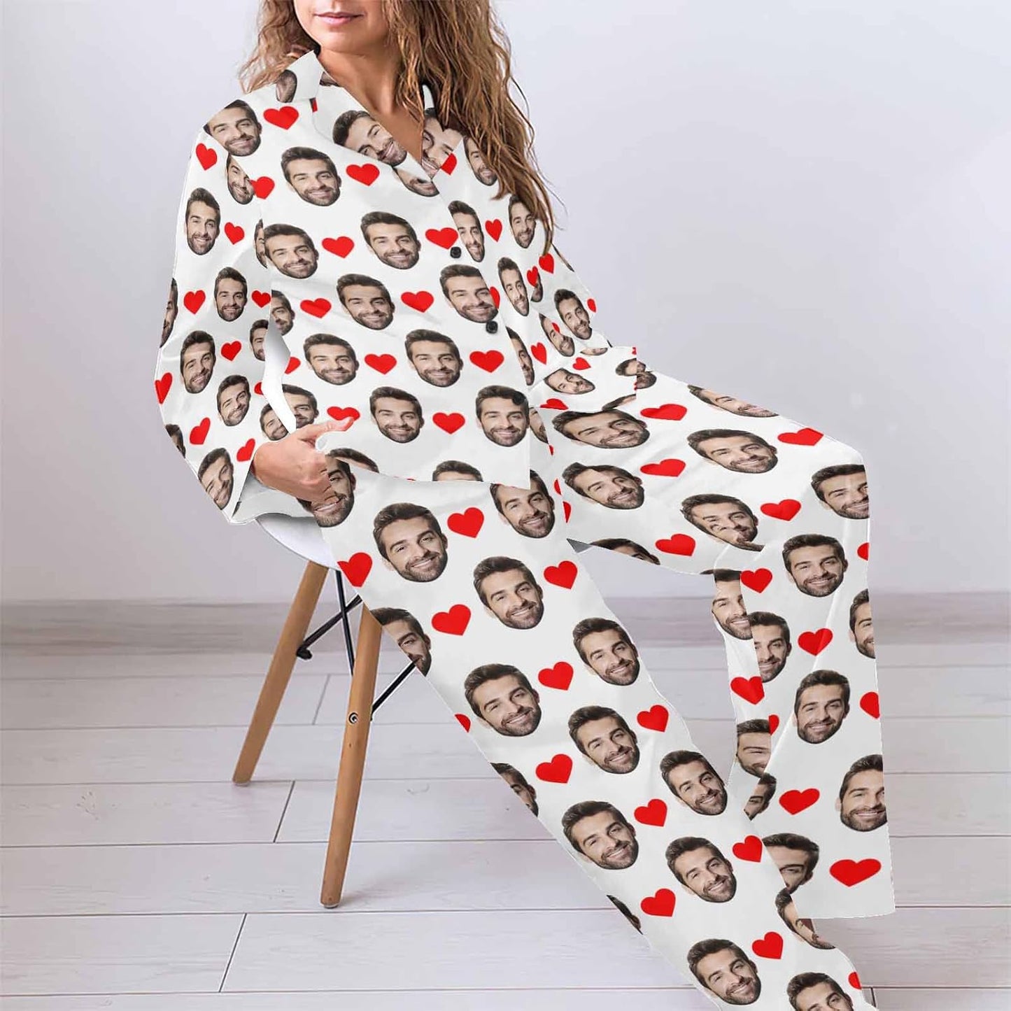 MyPupSocks Custom Face Pajamas for Women Set, Personalized Photo Long Sleepwear XS-XXL