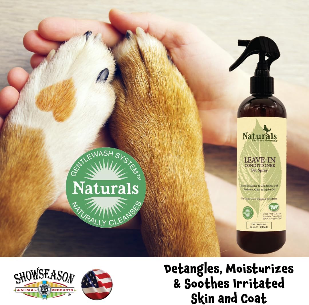 Showseason Naturals® Leave-in Conditioning Pet Spray 12 oz. for Dogs and Cats | Paraben Free | Moisturizing | Biodegradable and Non-Toxic | Made in The USA