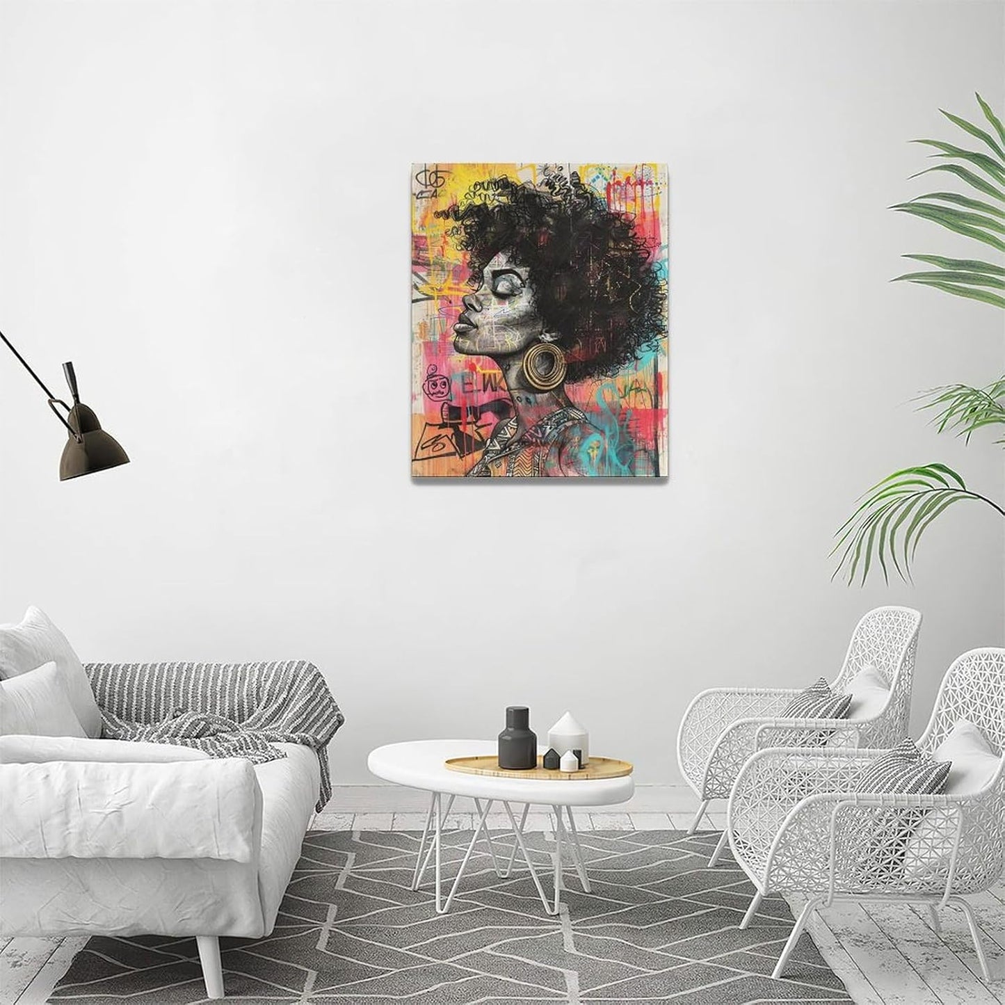 Quorin African American Wall Art Banksy Graffiti Black Woman Pictures Black Girl Wall Decor Canvas Print Painting Artwork for Bathroom Living Room Bedroom 16"x20"
