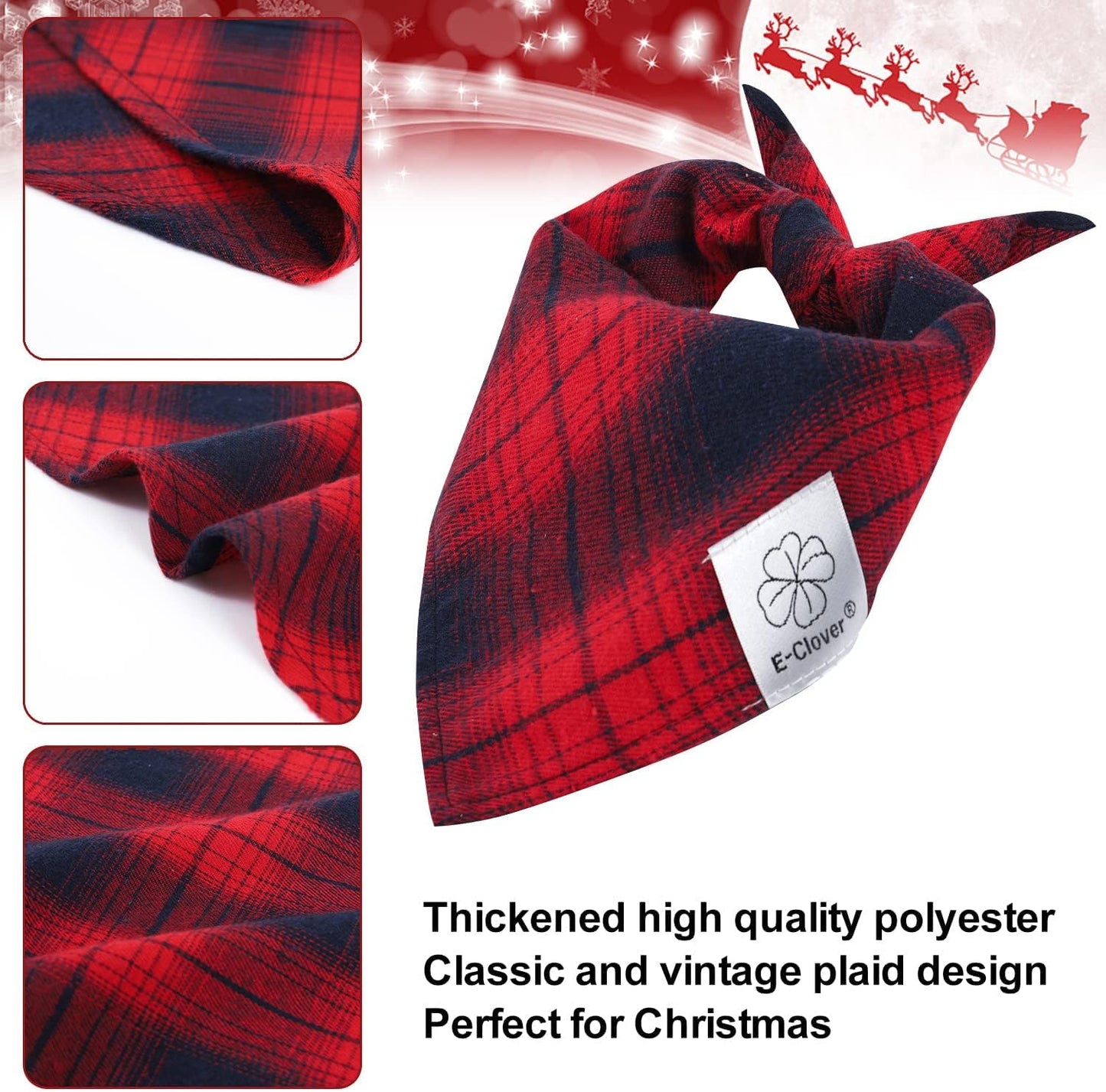 E-Clover Plaid Dog Kerchief Bandana Triangle Scarf Bibs for Small Dog Puppy Boy Pet Owner Mom Gifts Red