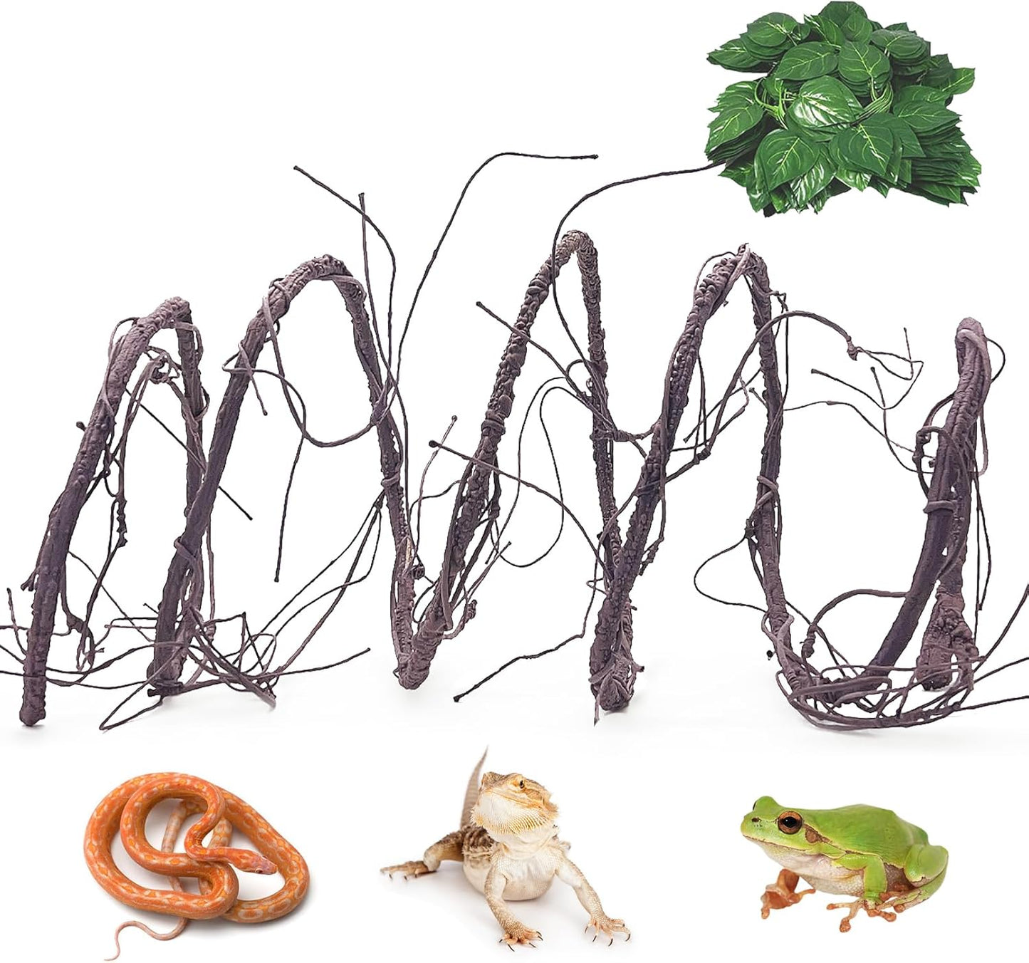 VCEPJH Long Reptile Vines Terrarium Plants 118 Inches Flexible Climbing Branch Snake Tank Accessories Greenery Habitat Decor for Bearded Dragon Chameleon Gecko Frog Lizard (S)
