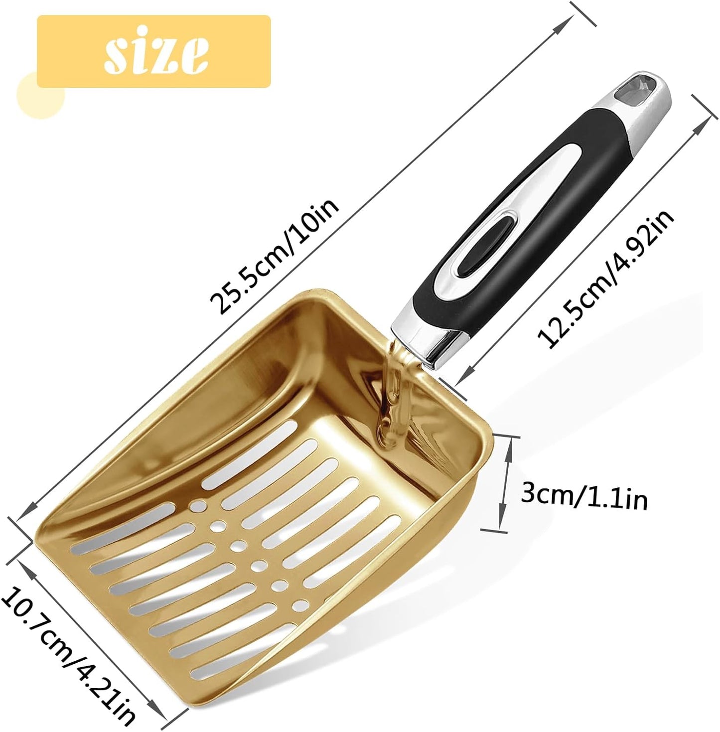 Stainless Steel Cat Litter Scoop - Metal Medium Cat Litter Scoop - Sturdy Mesh Scooper - Easy to Clean - Suitable for Cat Litter Box - Golden
